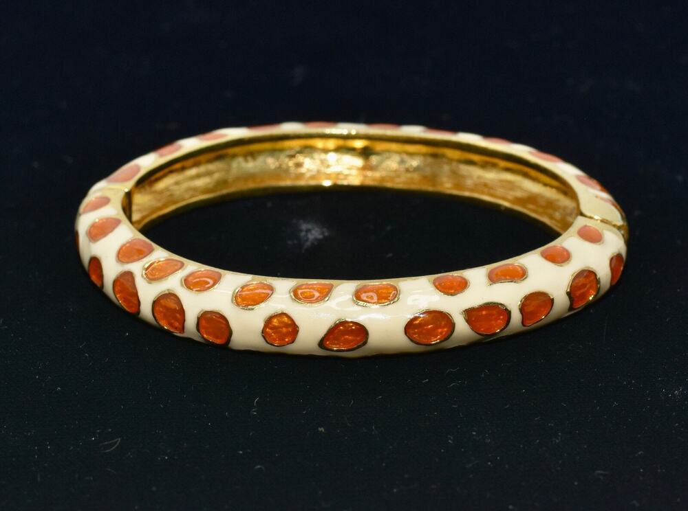 Kenneth Jay Lane 2006 Ivory & Gold Enamel Animal Print Bangle RARE!!!
